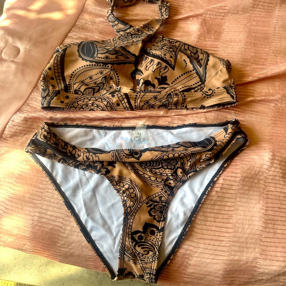 SHEIN Black and Tan Paisley Bikini